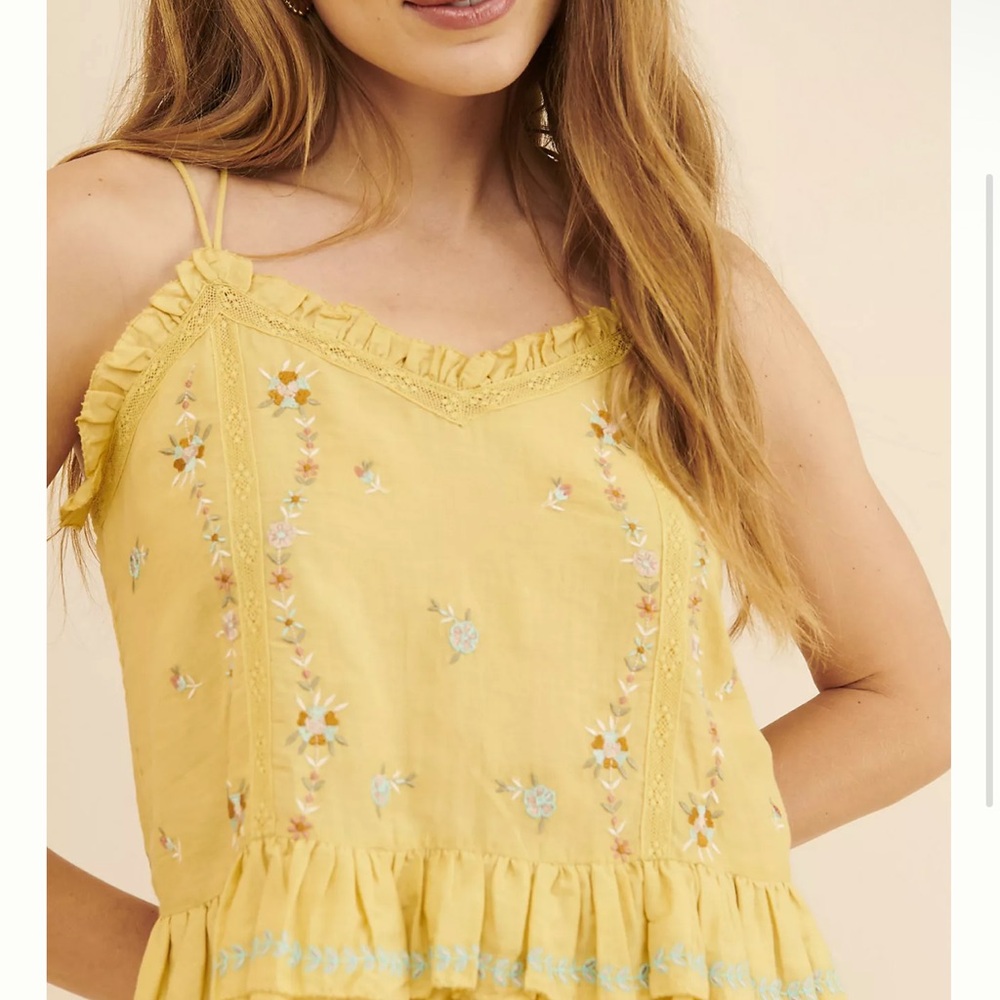 NWOT Anthropologie Yellow Embroidered Tank Top